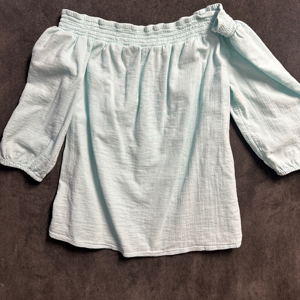 Vineyard Vines Off Shoulder Top XL Mint Green Seafoam Cotton Blouse